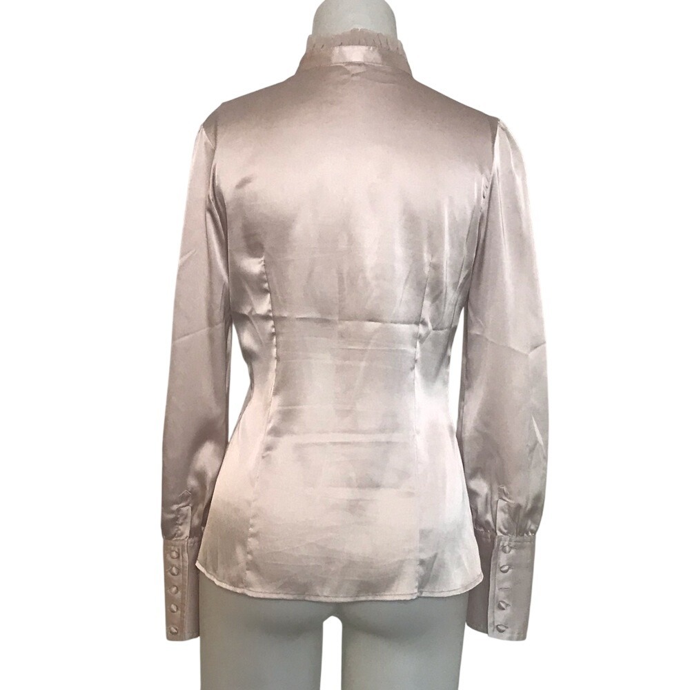 CHAMPAGNE SATIN RUFFLE PLEATED BLOUSE - Picture 5 of 7